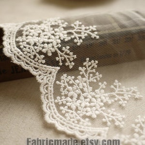 White Embroidery Lace Trim Bridal Lace Wedding Lace Floral Lace Cotton Embroidery- width 11cm 4 inches, one yard Lace