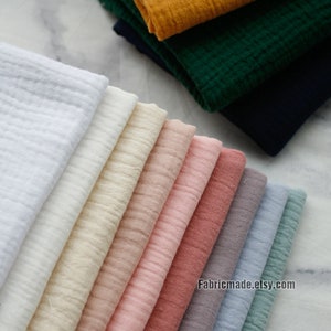 Pastel Colors Double Gauze 100% cotton muslin fabric Pink Blue Yellow Green Soft Crinkled Gauze - 1/2 yard