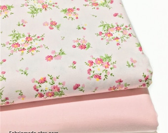 Floral Cotton Fabric - Baby Pink Tiny Flowers, Pastel Pink (1/2 Yard)