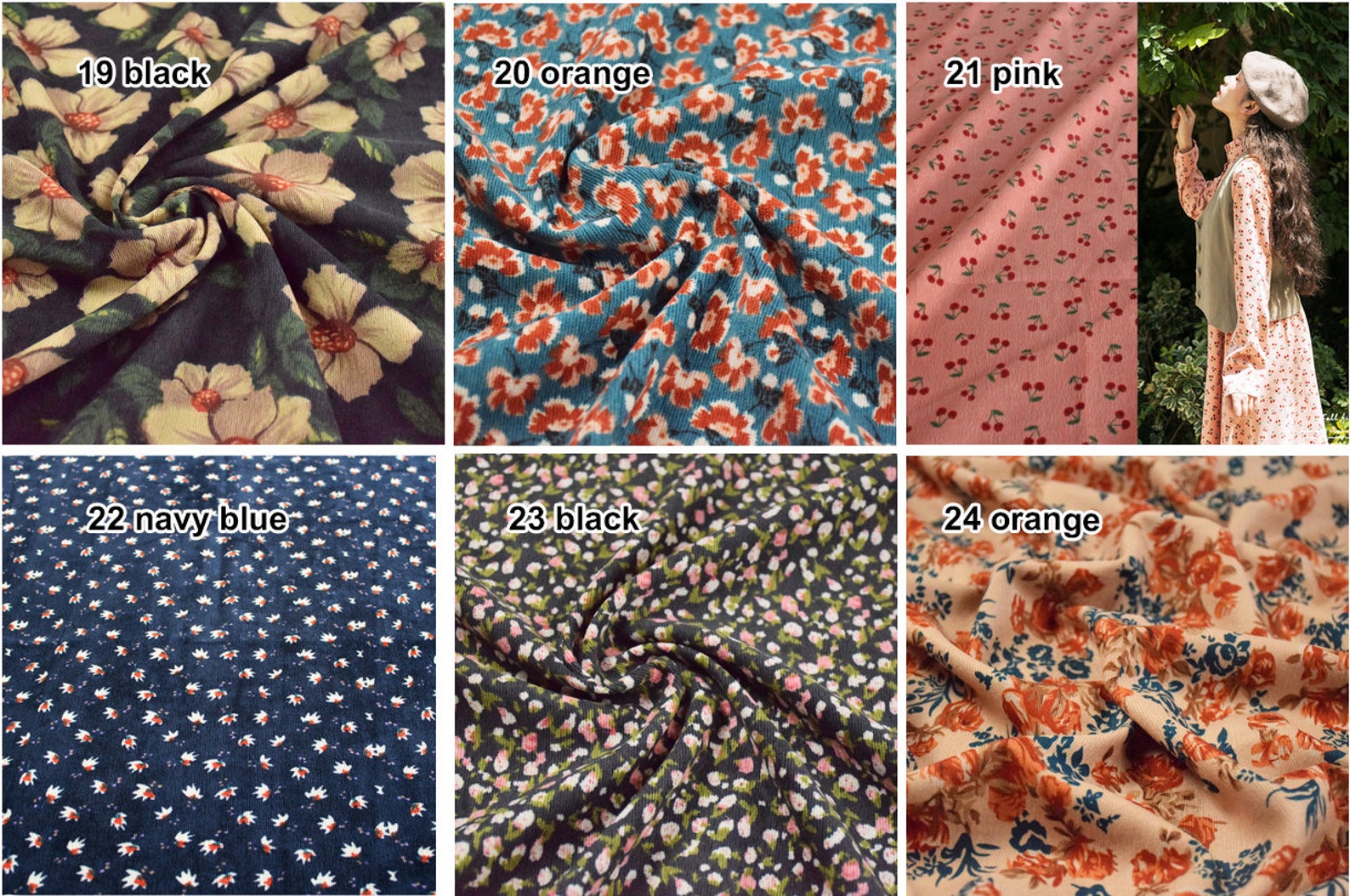 36 Styles Vintage Floral Corduroy Fabric Collection for Spring - Etsy