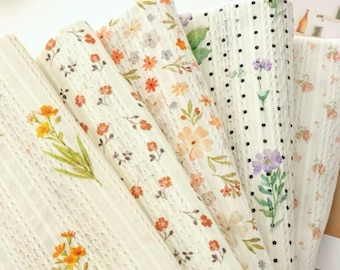 Little Flower Jacquard Weave Stripes Cotton Fabric  - Fabric by 1/2 Yard