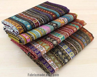 Sale- Colorful Stripe Cotton Linen Fabric BOHO Bohemian Style Garment Chair Cushion Fabric- 1/2 Yard