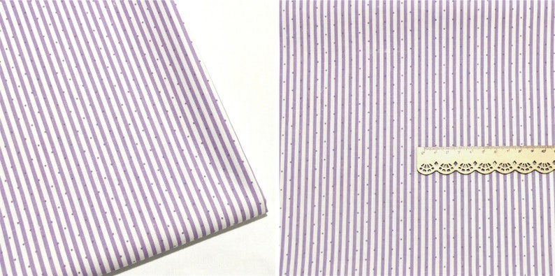 Stripes Dots Coordinating Cotton Fabric For Kids Quilting Clothing 1/2 yard 5 lilac