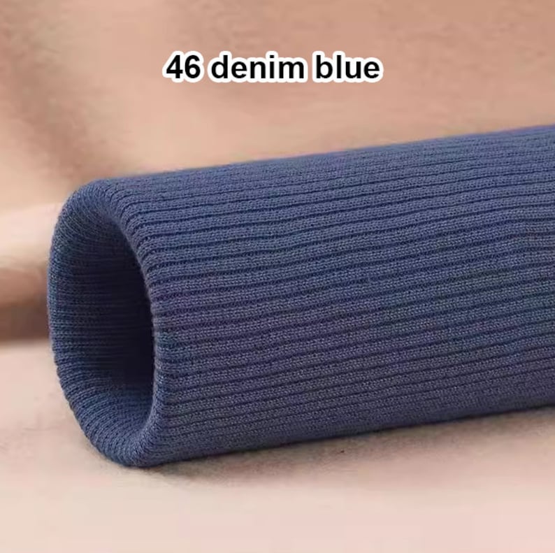 Tube Knit cuff fabric Ribbing Fabric Cotton Ribbed Knit Coat Jacket fabric 46 colors Choose 46 denim blue