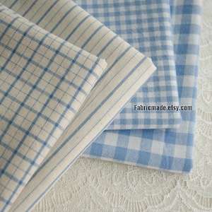 Yarn Dye Blue White Check Gingham Plaid Stripes Cotton Fabric - 1/2 Yard