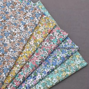 Tiny Floral Cotton Fabric Brown Yellow Pink Blue Green Flower Cotton - 1/2 yard