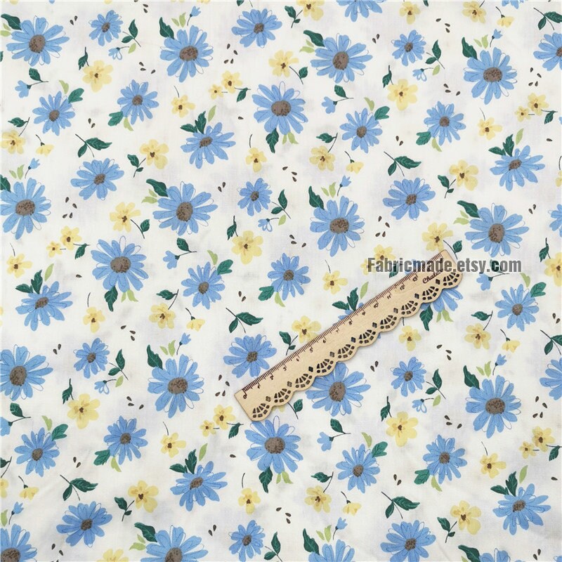 One Yard Pink Blue Yellow Daisy Floral Cotton Fabric For Etsy