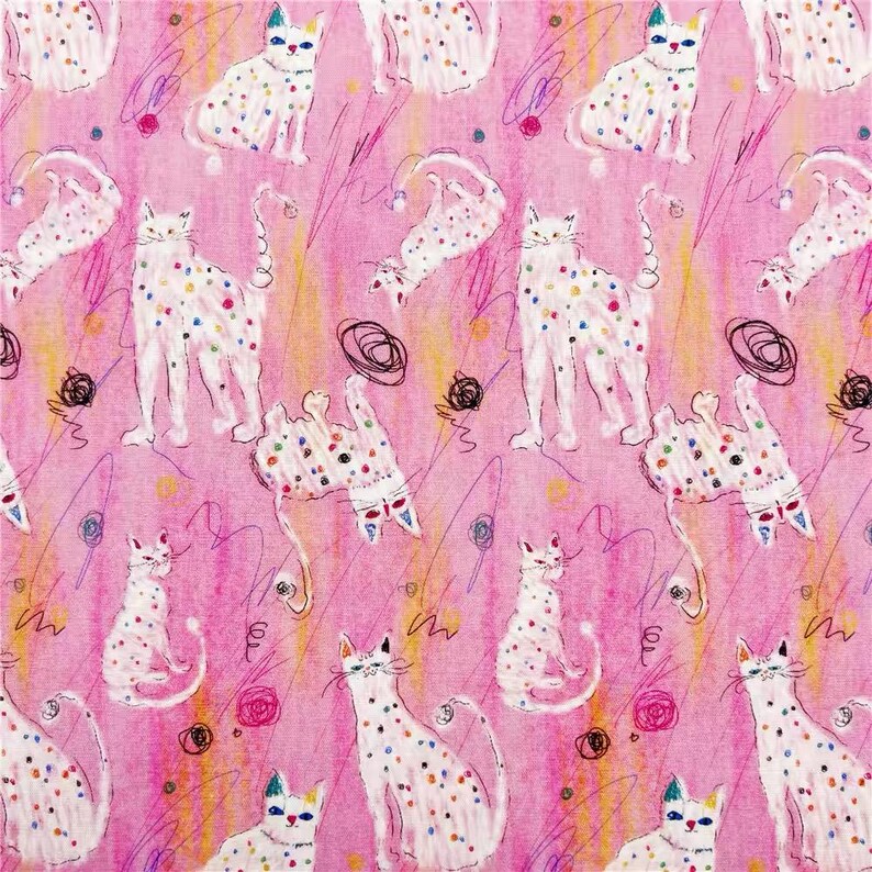 20s Spots Abstract Cats Print Pink Cotton Fabric for Hats, Kiss Clasp Bags, Book Covers & Pouches- 1/2 yard image 12