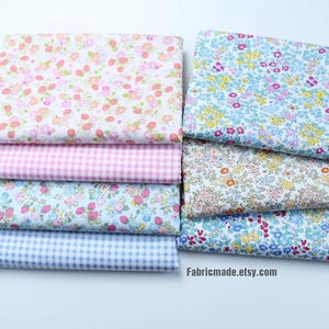 Shabby Chic Flower Cotton Fabric, Plum Pink Yellow Blue Floral Fabric For Dress Doll - 1/2 yard
