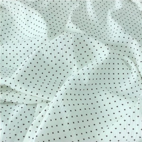 Tessuto di cotone a doppia garza a pois blu navy - 1/2 iarda