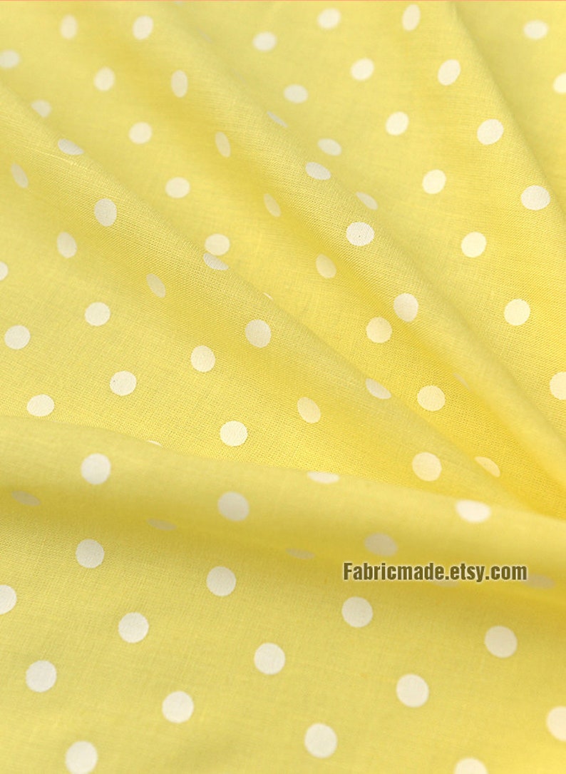 White Polka Dot On Green Yellow Linen Viscose Blend Fabric 1/2 yard image 7