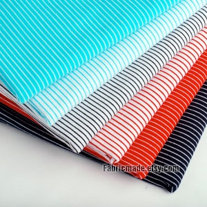 1mm Pin Stripes Fabric White Red Blue Pink Black Navy Stripe Baby Jersey Knit Cotton Fabric- 1/2 Yard