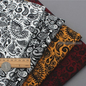 Vintage Paisley Cotton Fabric Black White Paisley Floral Cotton - 1/2 yard