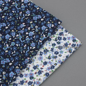 Little Blue Floral Cotton Fabric Navy Blue White Flower -1/2 yard