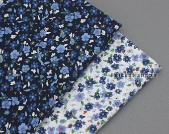 Little Blue Floral Cotton Fabric Navy Blue White Flower -1/2 yard