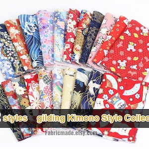 Bronzing Cotton Bundle  Kimono Style Gold Flower Fabric Bundle For Patchwork Craft- 6.7"x 9.4" 32 styles choose