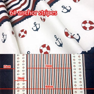 Tissu de coton dancre, style marin nautique rouge bleu marine plaid ancre voile bateau coton 1/2 yard image 5