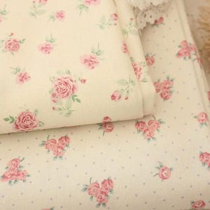 Pink Rose Flower Fine Yarn Canvas Cotton Fabric - 1/2 Yard