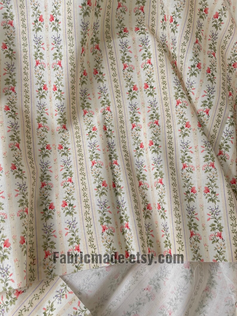 Tiny Floral Garland Round Stripes Flower Cotton Fabric - 1/2 yard image 11
