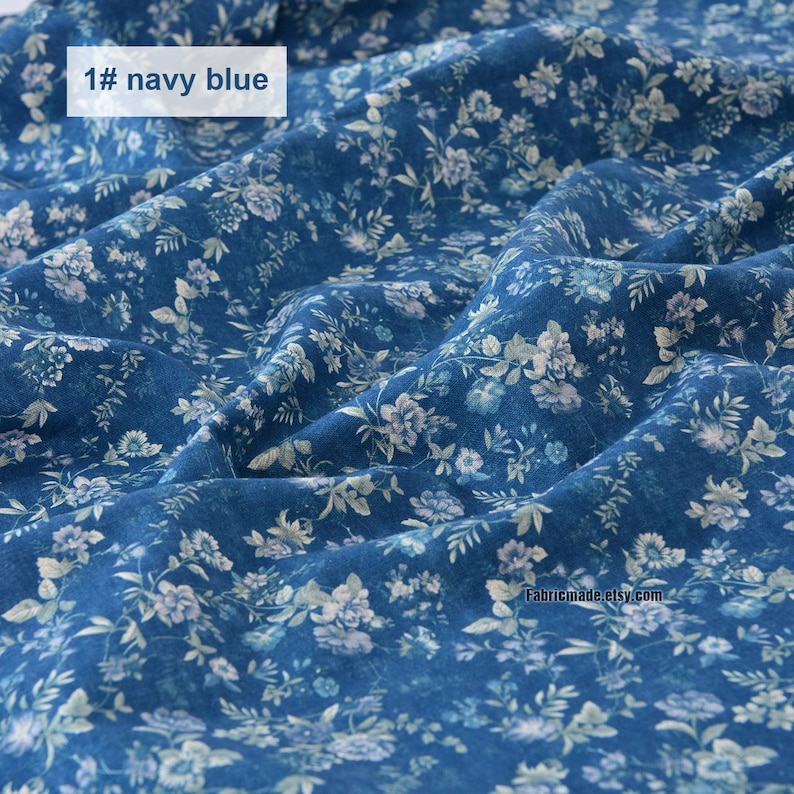 Pink Blue Vintage Flower Fabric Shabby Chic Floral Linen Fabric - 1/2 ...