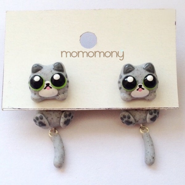 Süße graue Katze festhalten Ohrringe