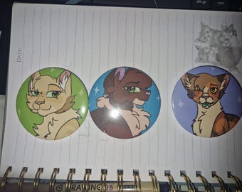 Spille Warriors Sandstorm, Squirrelflight, Leafpool – Set di spille artistiche fatte a mano con gatti