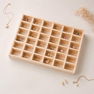 Bandeja organizadora de joyas de madera, soporte apilable para anillos y pendientes, caja expositora de collares para mesita de noche, regalo de almacenamiento para tocador para ella.