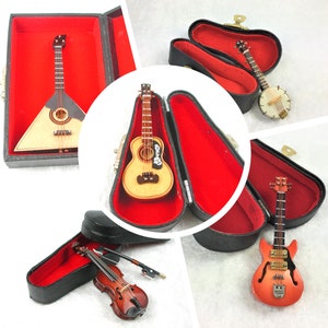 Instruments de musique avec étui pour la maison de poupée, banjo, guitare électrique, guitare, balaleika, violon