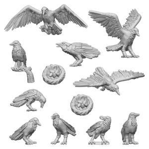 Set stampato in 3D - corvo, cornacchia in resina per modellismo, miniature, case delle bambole; arricchisci la tua scena con questo accessorio per case delle bambole.