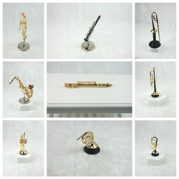 Musical instruments, wind instruments for the dollhouse, trumpet, tuba, saxophone, clarinet