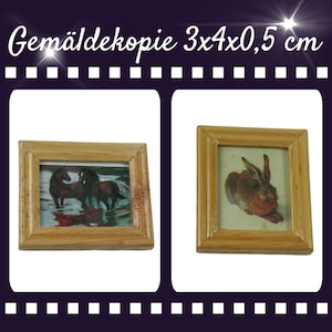 Copias de cuadros 3,5 x 4 x 0,5 cm en marco de madera, para casa de muñecas