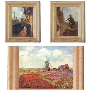 Gemäldekopien Spitzweg,  Monet 3,5 x 4 x 0,5 cm im Holzrahmen,  für die Puppenstube