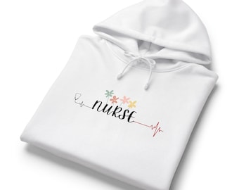 Floral Nurse Script hoodie | heartbeat EKG line, pastel flowers