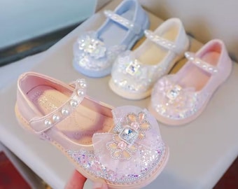 Pink White Blue Girls Sandals Rhinestone Butterfly Latin Dance Kids Shoes Children High Heel Princess Shoes Glitter