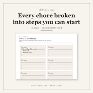 ADHD Chore Chart Printable | Executive Function Chore System for Adults and Kids | Break Every Chore Into Steps and Do One at a Time