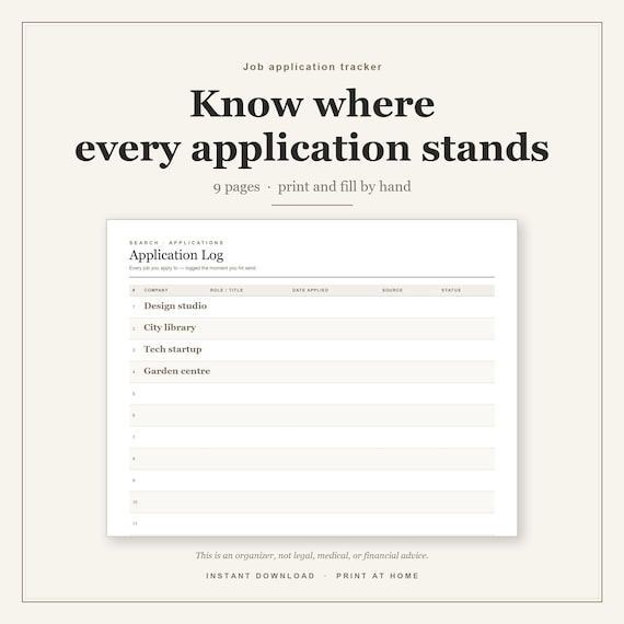 Job Application Tracker Printable | Job Search and Interview Tracker | Application Log with Follow Up, Offer Comparison, and Contacts