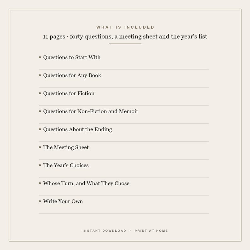 Book Club Questions Printable | Forty Discussion Cards for Fiction and ...