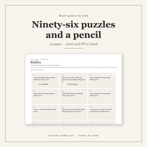 Hersenkrakers voor kinderen om te printen | 96 raadsels, woordpuzzels, logische roosters, codes en mini-sudoku | Acht soorten puzzels en een antwoordsleutel