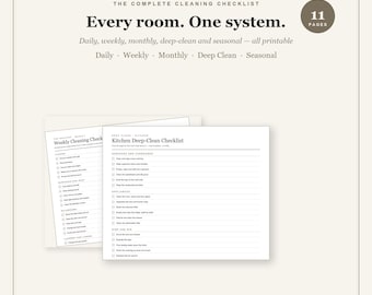 Lista de limpieza imprimible / Programa de limpieza semanal / Lista de limpieza diaria y mensual / Lista de limpieza profunda habitación por habitación