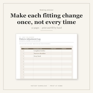Sewing Planner Printable | Sewing Project Sheets with Body Measurements, Pattern Adjustments and Fabric Stash | Machine and Alterations Log