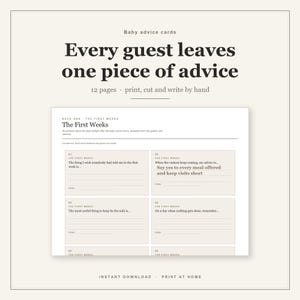 Baby Advice Cards Printable | Advice for Parents to Be, Six Themed Decks | Shower Guest Activity with Write Your Own Cards and Table Sign