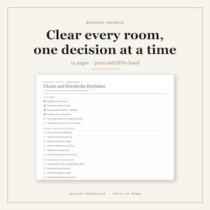 Declutter Checklist | Room Lists, 30 Day Challenge and Printable Progress Log (Digital Download)