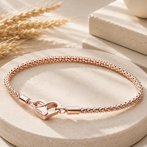 Armband med glittrande spänne i roséguld, armband med ormkedja i roséguld, minimalistiskt stapelbart smycke, present till henne