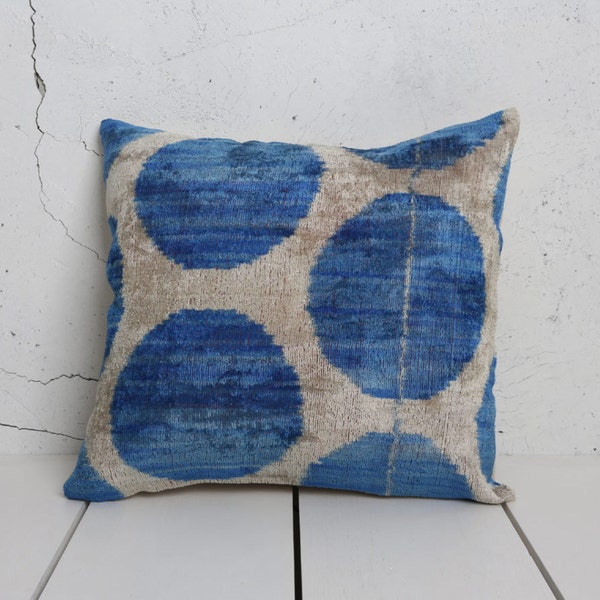 15 x 16 Decorative Pillow Accent Pillow Throw Pillow Ikat Pillow Cover Silk Pillow Blue Velvet Ikat Cushion - 03531-85-1,3