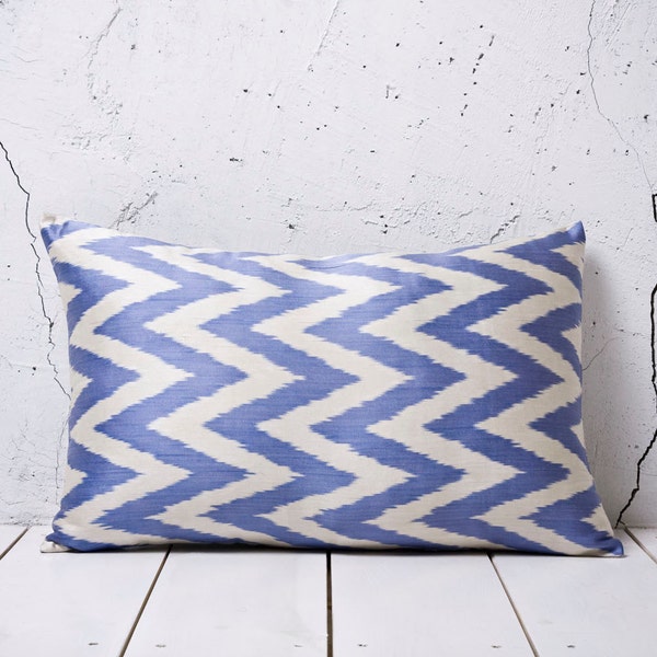 14 x 20 Decorative Pillow Ikat Pillow Cover Throw Pillow Accent Pillow Silk Pillow Blue Cushion - 03952-66