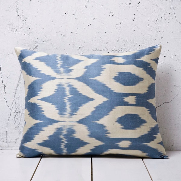 16 x 19 Decorative Pillow Ikat Pillow Cover Throw Pillow Accent Pillow Silk Pillow Blue Cushion - 02140-65