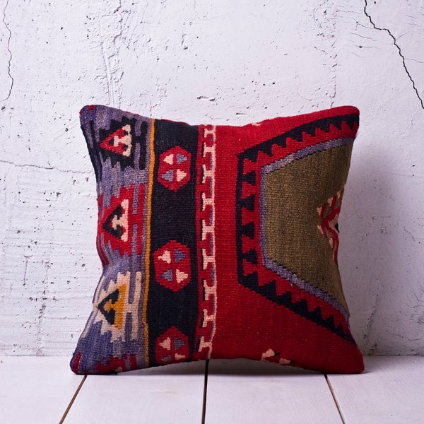 hand woven vintage kilim pillow cover - 15.75" x 15.75" - free shipment with UPS - 01483-59