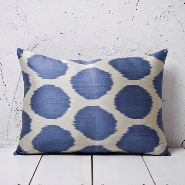 15 x 21 Decorative Pillow Ikat Pillow Cover Accent Pillow Throw Pillow Yellow Blue Silk Pillow Yellow Cushion - 03202-67