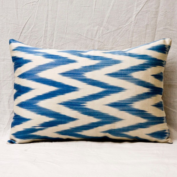 13 x 19 Decorative Pillow Ikat Pillow Cover Throw Pillow Accent Pillow Silk Pillow Blue Cushion - 00729-64