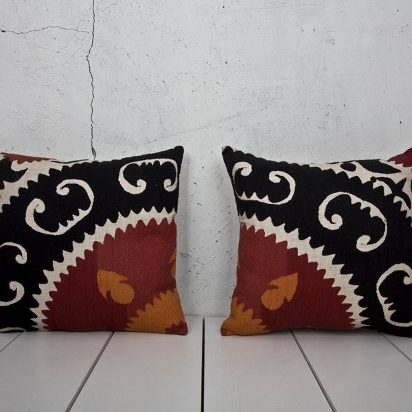 17 x 18 Decorative Pillow Accent Pillow Throw Pillow Suzani Pillow Cover Vintage Pillow Soft Black White Set of 2 - 03443-196-1,3